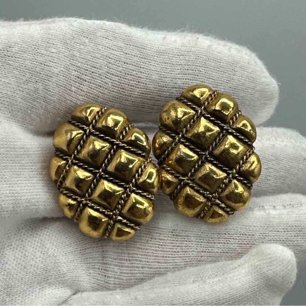 Vintage 1970’s YSL Yves Saint Laurent Quilted Clip On with post Earrings.#413‎